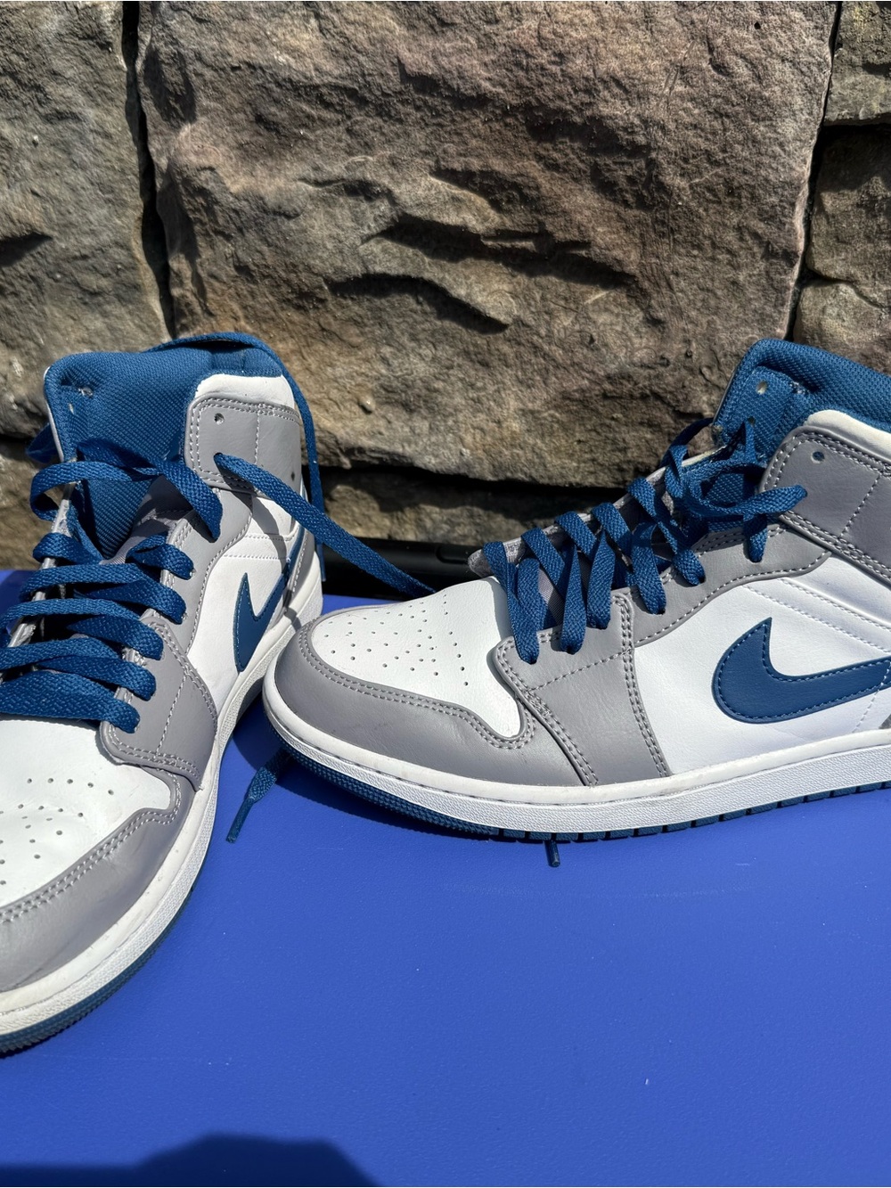 Nike Men’s Air Jordan High-Top Sneakers in White, Gray & Blue